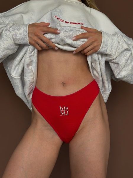 Červené brazilské nohavičky s výšivkou „His MJ”