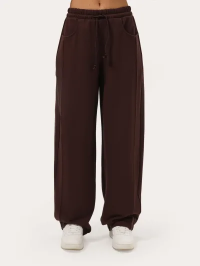 Čokoládové wide-leg nohavice z trojnitky